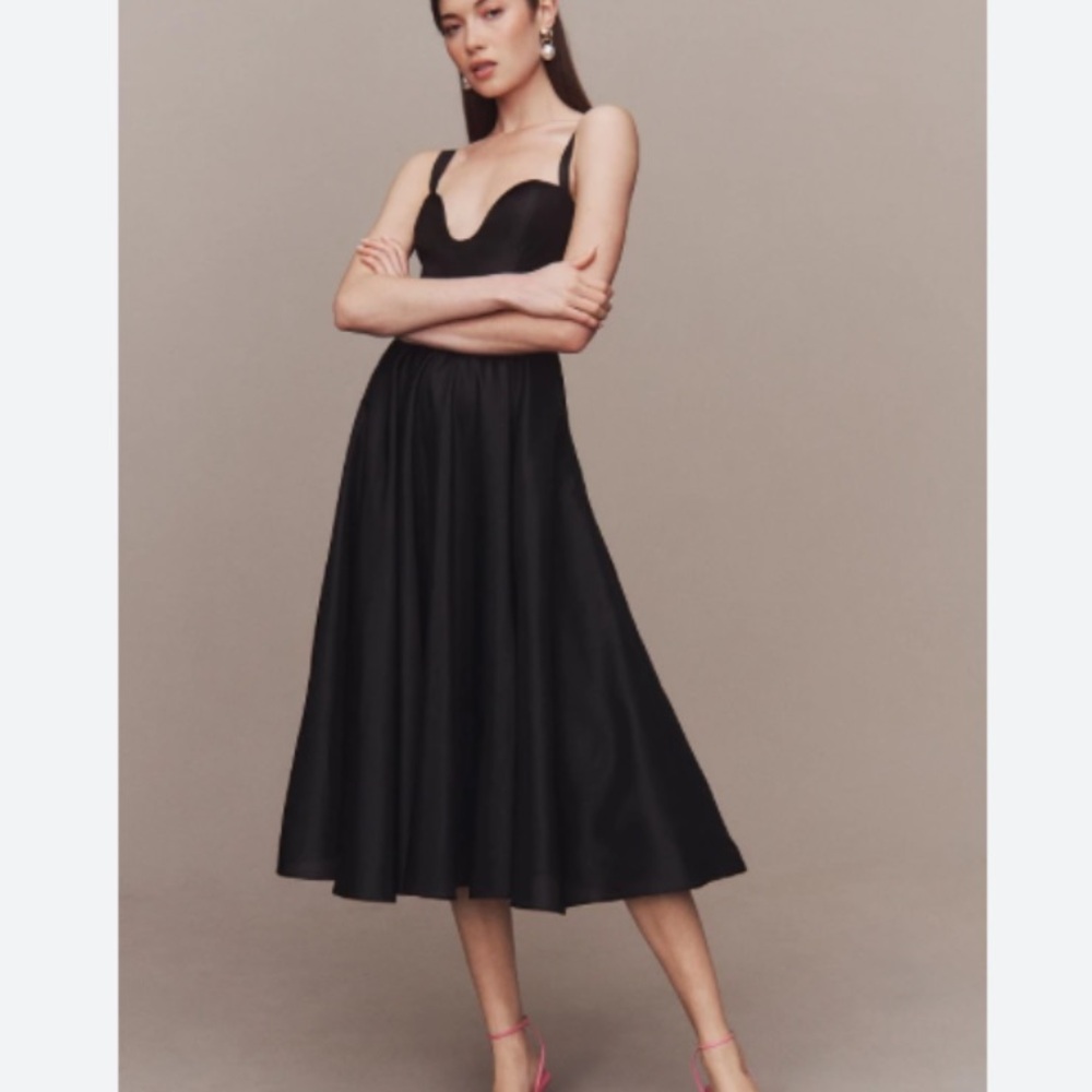 Anthropologie Hutch Sweetheart U Neck Black Taffeta Sundress w/ Pockets Size 10